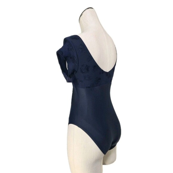 Body Wrappers VTG Embossed Floral Navy SS Dance Leotard Size Preteen Adult XS/S - Picture 2 of 16